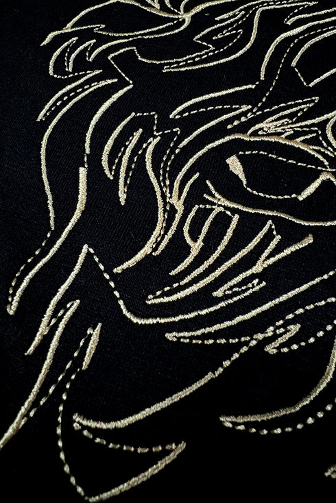 Black Western Bull Head Embroidered Pattern T Shirt