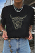 Black Western Bull Head Embroidered Pattern T Shirt