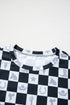 Black Western Fashion Checkerboard Print Side Split T Shirt