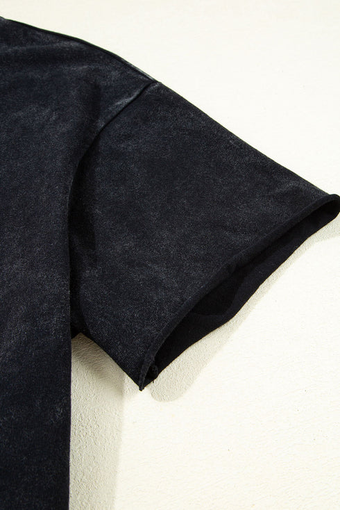 Black Western Howdy Steer Head Print Side Slits Loose Fit T Shirt