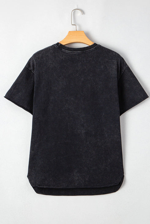 Black Western Howdy Steer Head Print Side Slits Loose Fit T Shirt