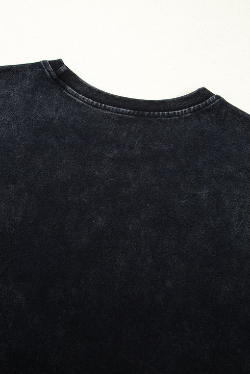 Black Western Howdy Steer Head Print Side Slits Loose Fit T Shirt