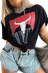 Black Western Howdy Steer Head Print Side Slits Loose Fit T Shirt
