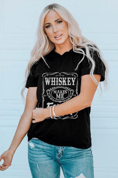 Black Whiskey Makes Me Frisky Print Crewneck Graphic Tee