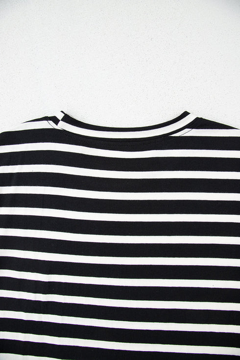 Black White Striped Short Sleeve Top and Shorts Set