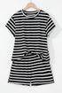 Black White Striped Short Sleeve Top and Shorts Set
