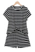 Black White Striped Short Sleeve Top and Shorts Set