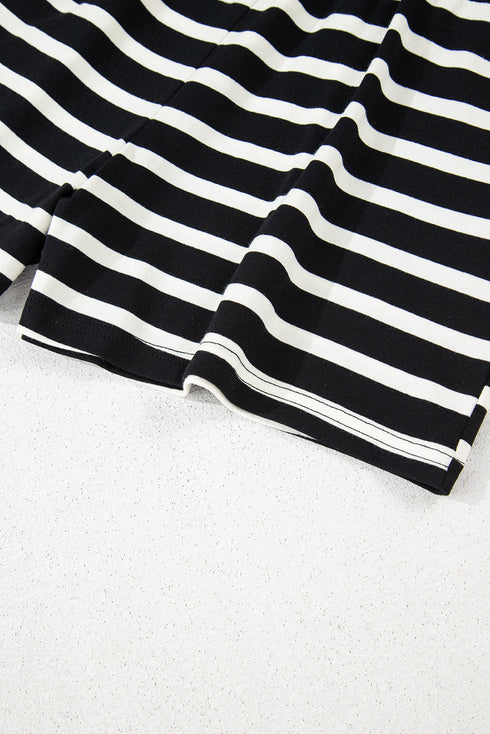 Black White Striped Short Sleeve Top and Shorts Set