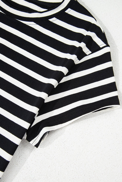 Black White Striped Short Sleeve Top and Shorts Set