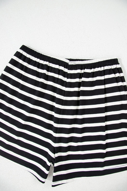 Black White Striped Short Sleeve Top and Shorts Set