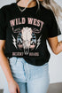 Black Wild West Desert Roads Bull Skull Graphic Tee