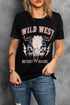 Black Wild West Desert Roads Bull Skull Graphic Tee