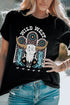 Black Wild West Steer Skull Graphic Print Short Sleeve T Shirt