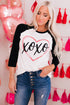 Black Xoxo Heart Graphic Contrast Sleeve Tee