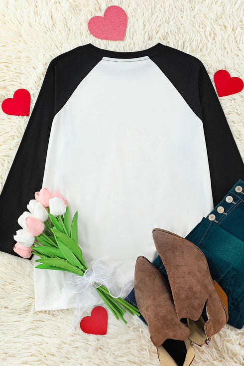 Black Xoxo Heart Graphic Contrast Sleeve Tee
