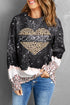 Black Xoxo Heart Leopard Splicing Pullover Sweatshirt