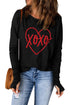 Black Xoxo Heart Shaped Print Long Sleeve Top