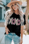 Black Xoxo Leopard Letter Print T Shirt