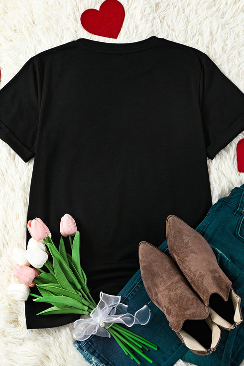 Black Xoxo Leopard Letter Print T Shirt