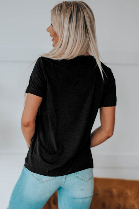 Black Xoxo Leopard Letter Print T Shirt