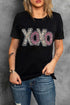 Black Xoxo Leopard Letter Print T Shirt