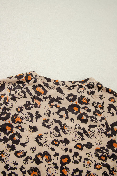 Bleached Effect Animal Print Raglan Pullover Sweatshirt