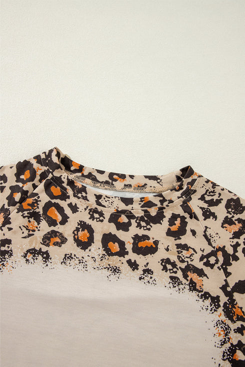 Bleached Effect Animal Print Raglan Pullover Sweatshirt