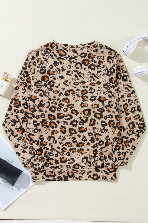 Bleached Effect Animal Print Raglan Pullover Sweatshirt