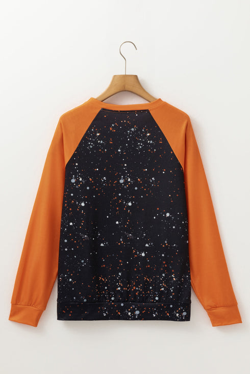 Bleached Effect Graphic Print Crew Neck Long Sleeve Top