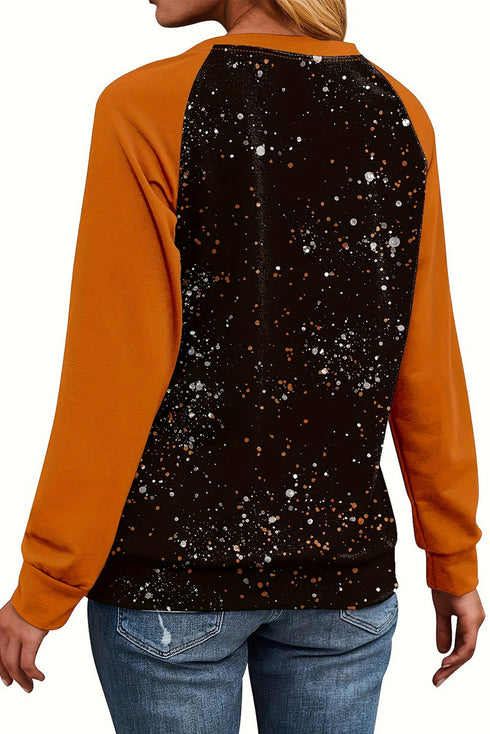 Bleached Effect Graphic Print Crew Neck Long Sleeve Top