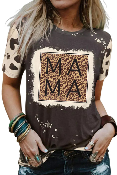 Bleached Leopard MAMA Graphic Crew Neck Tee