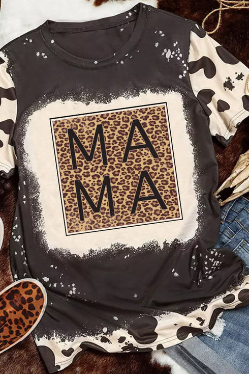 Bleached Leopard MAMA Graphic Crew Neck Tee