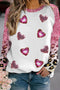 Bleached Leopard Print Sequin Heart Graphic Long Sleeve Tee
