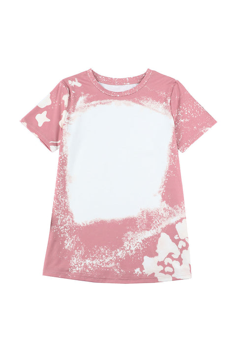Bleached Wash Abstract Print Short Sleeve T Shirt