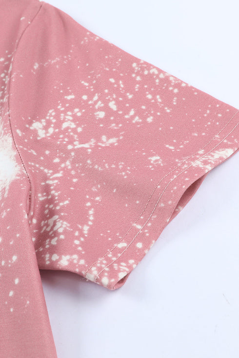 Bleached Wash Abstract Print Short Sleeve T Shirt