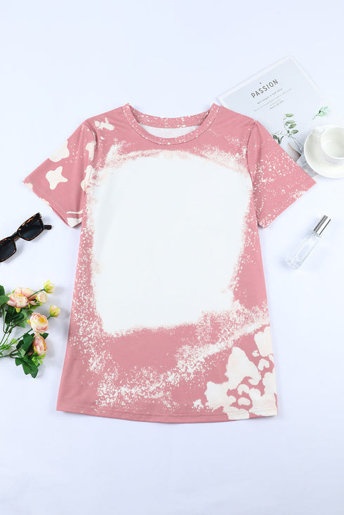 Bleached Wash Abstract Print Short Sleeve T Shirt