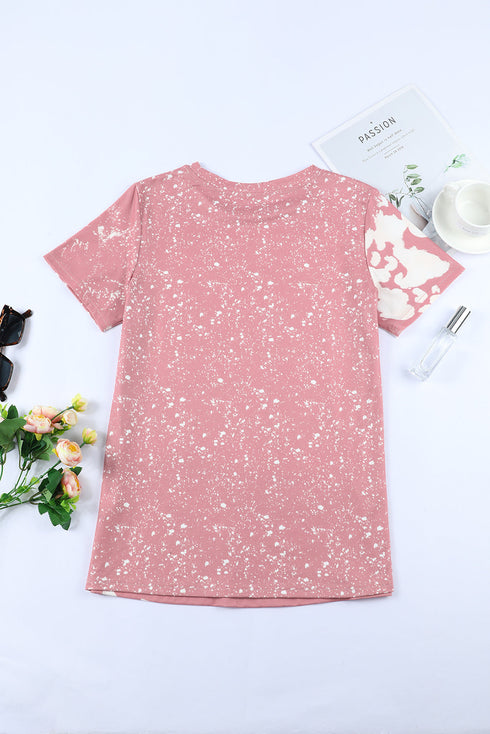 Bleached Wash Abstract Print Short Sleeve T Shirt