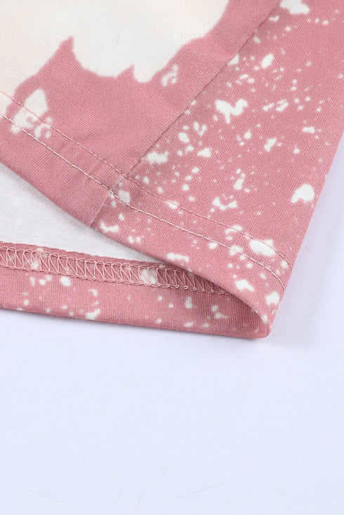 Bleached Wash Abstract Print Short Sleeve T Shirt