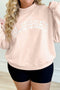 Blessed Embroidered Trim Patch Graphic Mock Neck Sweatshirt