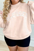 Blessed Embroidered Trim Patch Graphic Mock Neck Sweatshirt