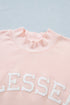 Blessed Embroidered Trim Patch Graphic Mock Neck Sweatshirt