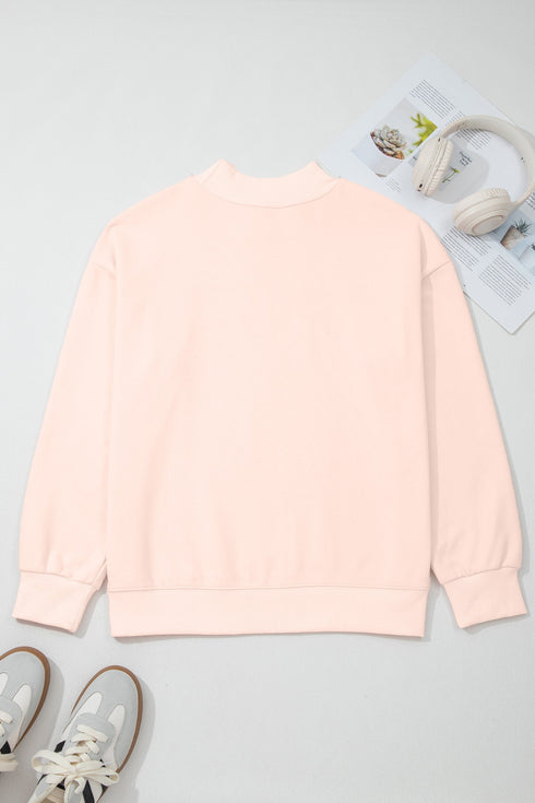 Blessed Embroidered Trim Patch Graphic Mock Neck Sweatshirt