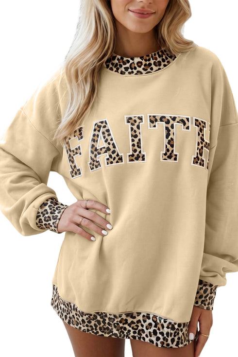 Blessed Letter Polka Dot Trim High Neck Baggy Sweatshirt
