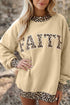Blessed Letter Polka Dot Trim High Neck Baggy Sweatshirt