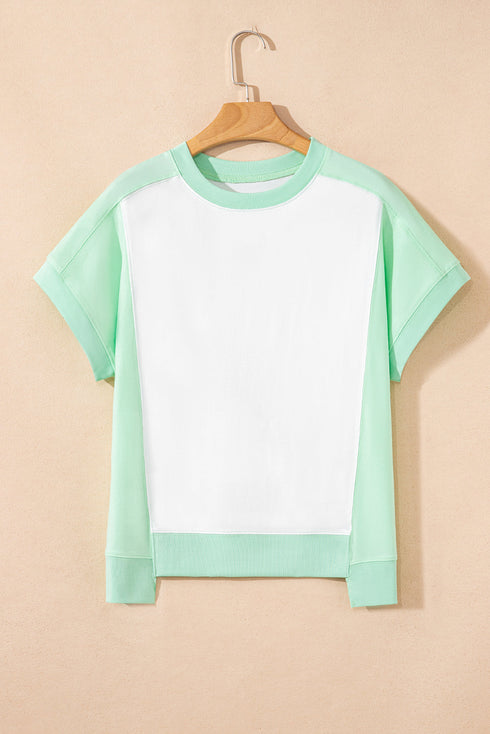 Blocked Pattern Exposed Seam Relaxed Cotton Blend Tee