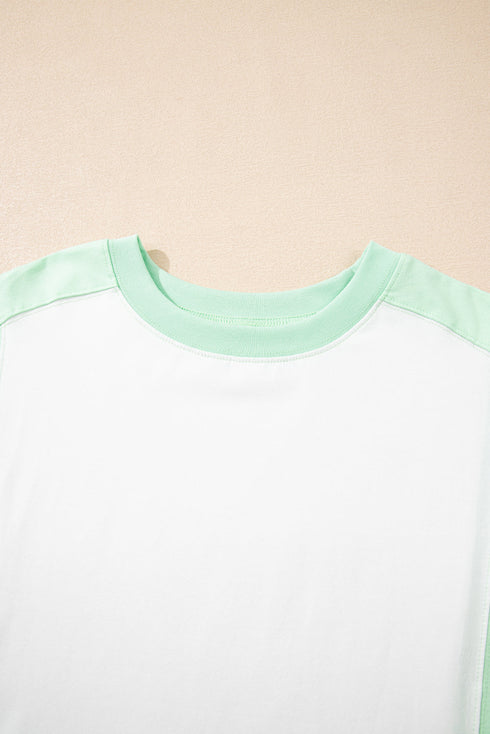 Blocked Pattern Exposed Seam Relaxed Cotton Blend Tee