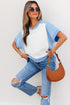 Blocked Pattern Exposed Seam Relaxed Cotton Blend Tee