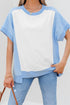Blocked Pattern Exposed Seam Relaxed Cotton Blend Tee