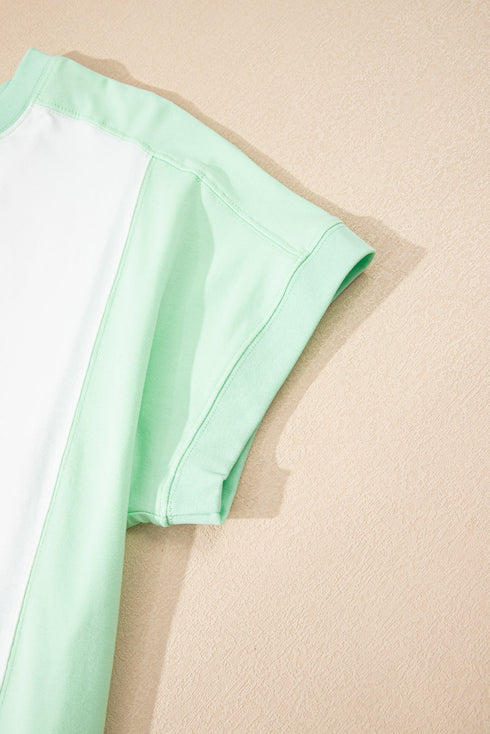 Blocked Pattern Exposed Seam Relaxed Cotton Blend Tee