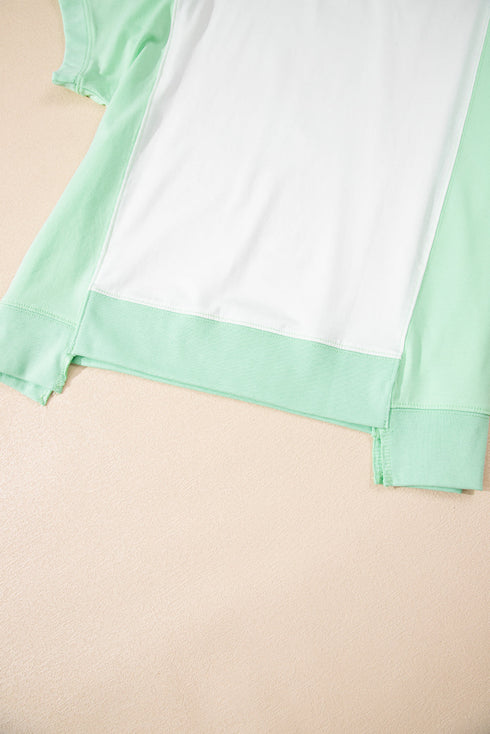 Blocked Pattern Exposed Seam Relaxed Cotton Blend Tee